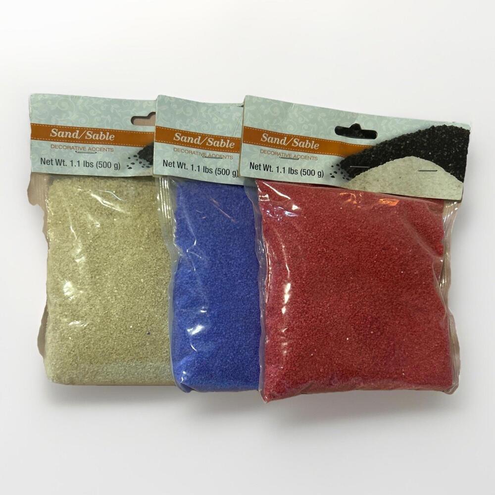 Lot Of 3 Decorative Sand Accents Bags Red Purple Tan Craft Wedding Sand Bulk